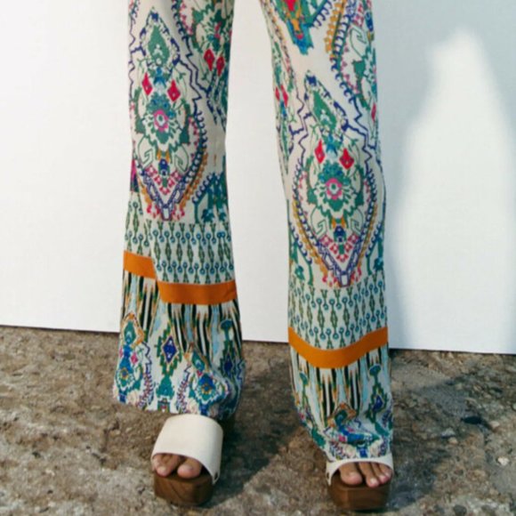 ZARA Boho Printed Flared Wide Leg High Waisted Trousers Pants NWT RRP$109 - Picture 12 of 16